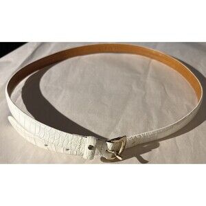 Ralph Lauren White Croc Embossed Leather Thin Belt Goldtone Buckle Size L